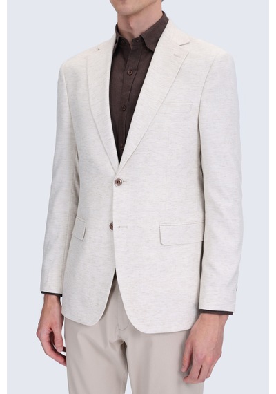 Hatemoğlu Bej Comfort Fit Mono Yaka Keten Klasik Ceket Hatemoğlu Bej Comfort Fit Mono Yaka Keten Klasik Ceket