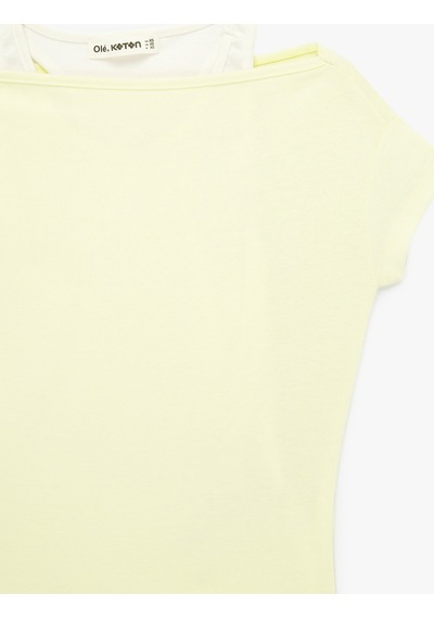 Koton Slim Fit Kısa Kollu Bisiklet Yaka Atlet Detaylı İkili Tişört Sarı 6sal10942ık