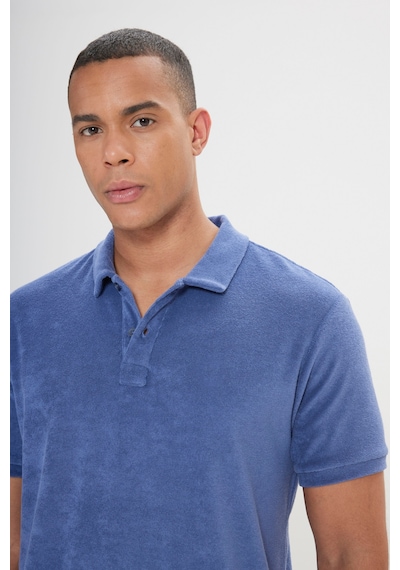 AC&Co / Altınyıldız Classics Erkek Indıgo Slim Fit Dar Kesim Pamuklu Havlu Kumaş Polo Yaka Tişört Indıgo