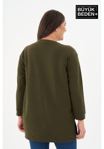 Süperlife Kadın Tunik Büyük Beden Capri Island Baskılı İnce Sweatshırt Spr26btk990-1 Haki