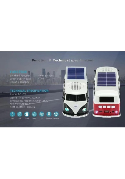 Minibüs Tasarımlı Bluetooth Speaker, Sd Kart, Usb, Fm Radyo, Şarjlı Taşınabilir Kablosuz Hoparlör, Siyah