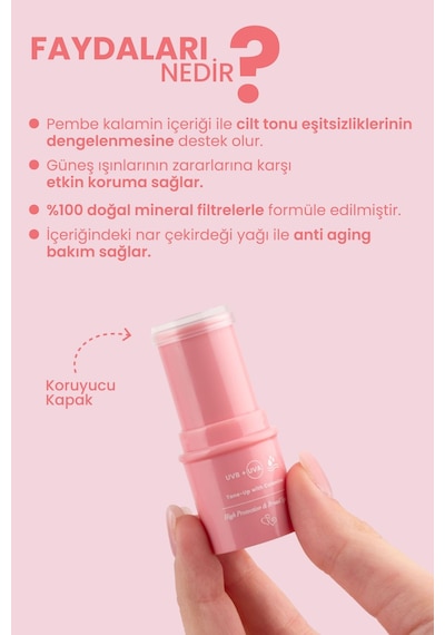Bade Natural Pembe %100 Mineral Filtreli Ve Doğal Güneş Koruyucu Stick 30 Spf Kalaminli