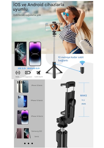 S03 Tripod Bluetooth Kumandalı Selfie Çubuğu 360 Fotoğraf Video