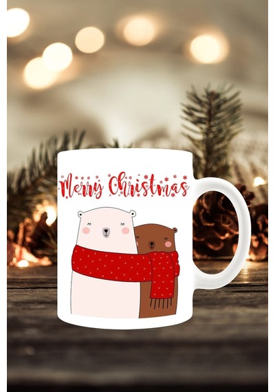 Yılbaşı Yeni Yıl Konseptli Noel Merry Christmas Baskılı Kupa Bardak Beyaz