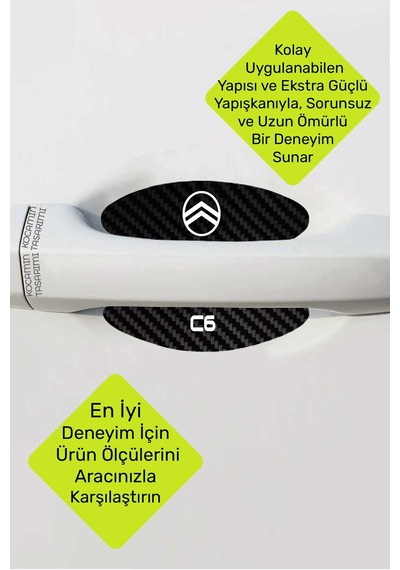 Karbon Desenli Citroen C6 Modeline Uygun Kapı İçi Çizik Koruma Ve Estetik Folyo Takımı C6 Yazılı 4 Adet