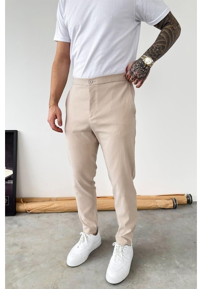 Bej Tensel Kumaş Regular Fit Pantolon