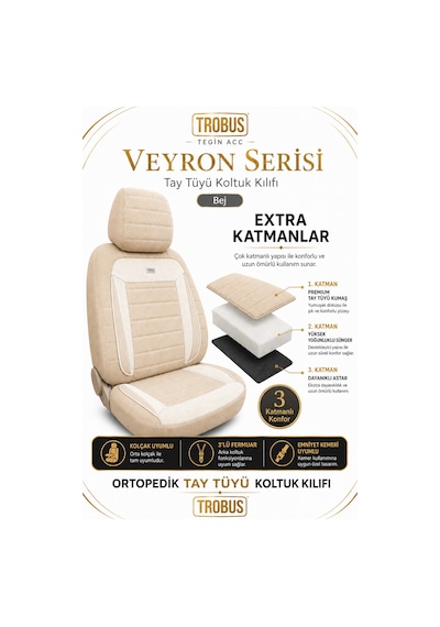 Seat Ateca 2016 Sonrası Uyumlu Veyron Serisi Bej Tay Tüyü Koltuk Kılıfı