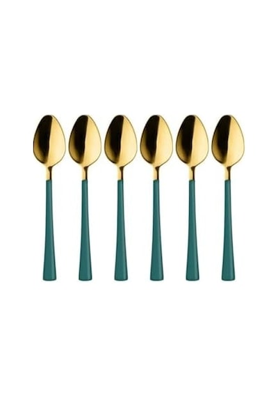 6 Adet Çay Kaşığı Seti, 18/10 Paslanmaz Çelik, Gold Yeşil, 11 Cm, 70 Gr