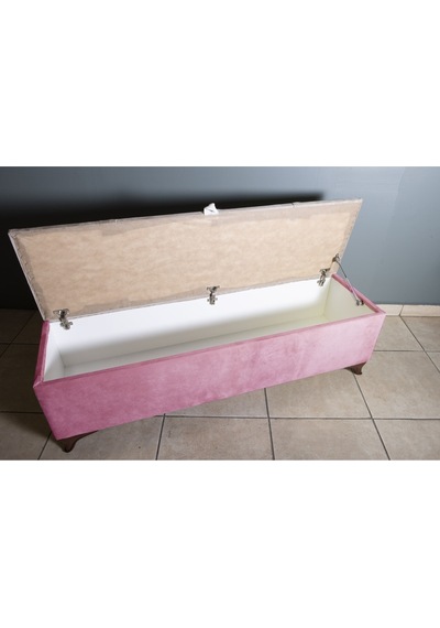 Vetra V2  Pembe Sandıklı Puf - Dilimli Model 140cm Ceviz Ayaklı Sandıklı Puf Koltuk