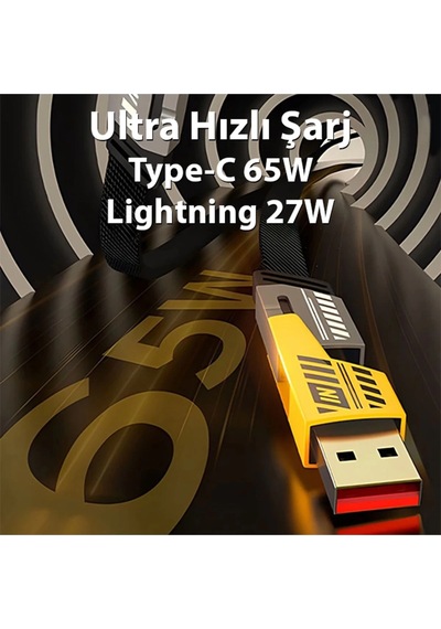 Buğz 4in1 Type-c 65w To Usb-a + Type-c To Lightning 27w Hızlı Şarj Kablosu Siyah