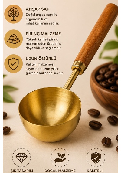 60 Ml Ahşap Saplı Gold Kahve Ölçü Kaşığı Paslanmaz Çelik Kahve Çay Mama Ölçme Kaşığı Altın