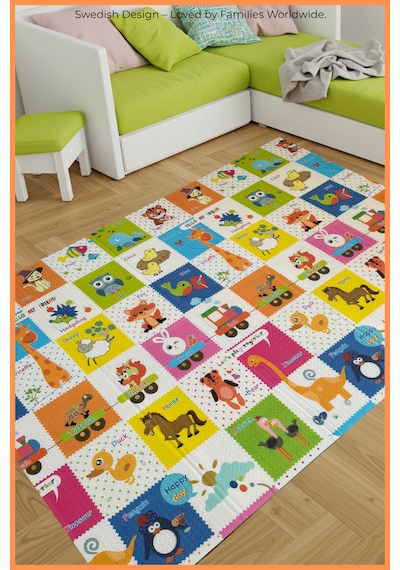 Happy Jungle Çift Taraflı Katlanabilir Oyun Halısı Ve Matı Premium Seri Taşıma Çantalı-180x120