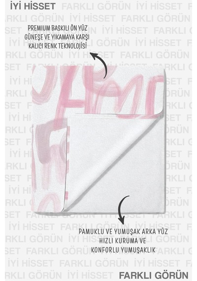Amore Yazılı Modern Plaj Havlusu - Soyut Tipografik Pembe Beyaz Hızlı Kuruyan Mikrofiber Havlu Mat Bulut
