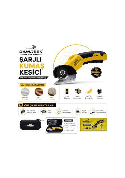 Dawreek Nba115 Şarjlı Kumaş Kesme Makinesi Type-c Girişli Sarı