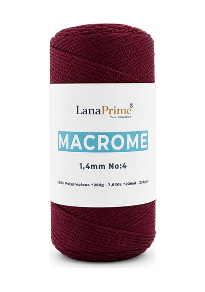 Lanaprime Makrome Örgü İpi 1,4mm 230mt Çanta İpi 200gr Polipropilen - Bordo