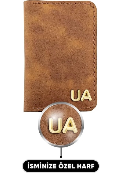 Twingold İsme Özel Dikey Mini Cüzdan - %100 Rainbow Deri - A010005 - Camel Camel