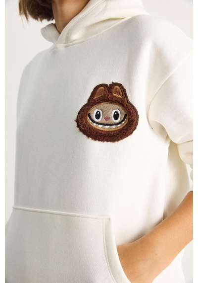 Shade Kadın Nakış İşlemeli Kapüşonlu Kanguru Cepli Sweatshirt 6045 60284098 - Ekru