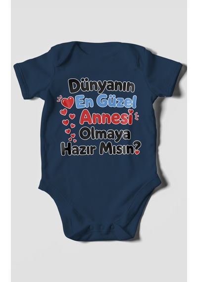 Morivokids Anneye Özel Kısa Kollu Bebek Body %100 Pamuk Zbn177-kk Lacivert