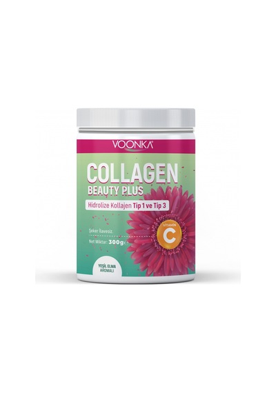 Voonka Beauty Collagen Plus Hidrolize Kollajen Tip 1 - Tip 3 Yeşil Elma Aromalı 300 G