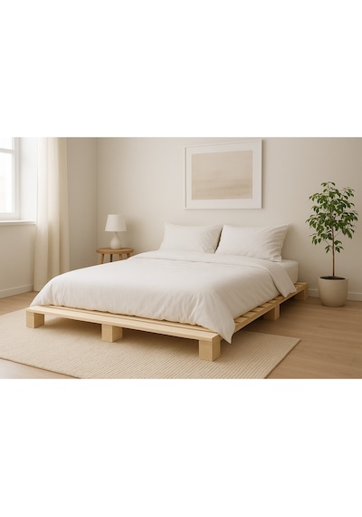 Masif Doğal Ahşap Platform Karyola Natural Renk 140x200
