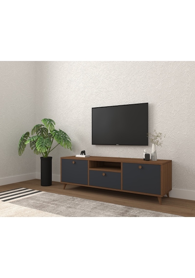 Conceptiva Relax Çift Renkli TV Sehpası 140 Cm 3 Kapaklı Tv Ünite - Antrasit-Ceviz