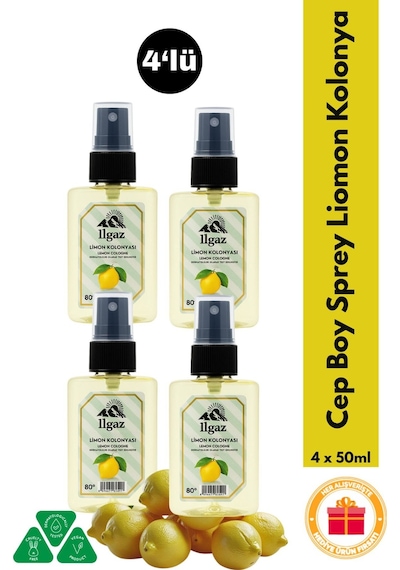 Limon Kolonyası Cep Boy Sprey Kolonya Elegance Series 4'lü Eko Paket - 4x50 Ml