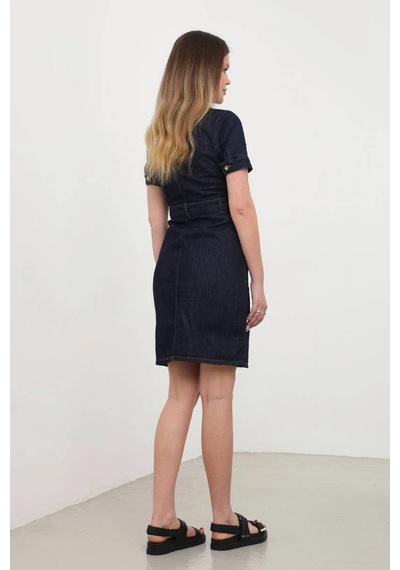 Banny Jeans Kadın Kısa Kol Lacivert Jean Elbise 001 Lacivert L