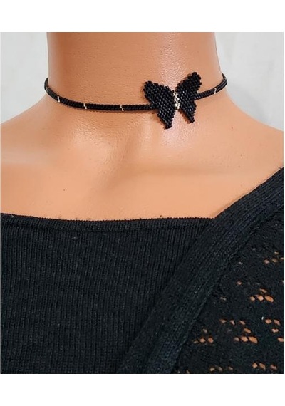 Harmel Jewelry Miyuki Siyah Kelebek Choker Kolye Siyah
