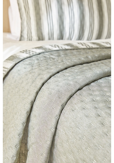 Ocean Home Textile Pamuklu Kapitoneli Haki Renk Çizgi Desen Tek Kişilik Yatak Örtüsü Seti 1 Adet 180 X 230 / 1 Adet 50 X 70 Cm