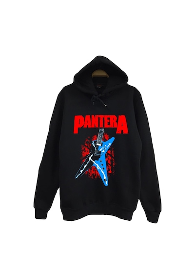 Pantera Baskılı Unisex %100 Pamuk Siyah Kapüşonlu Sweatshirt Siyah