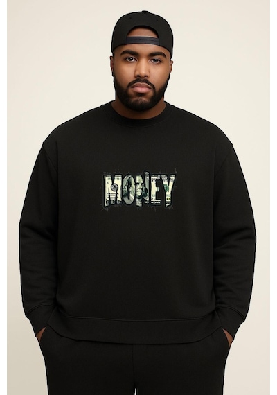 Benroma 3 İplik Penye Money Baskılı Büyük Beden Unisex Sweatshırt Çok Renkli