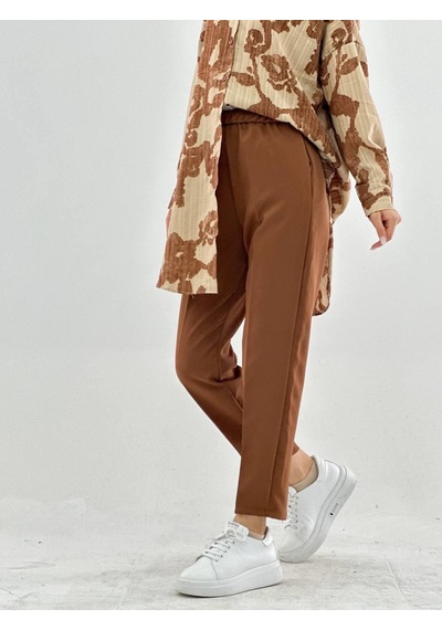 Vioshine Kadın Scuba Beli Lastikli Cepli Double Paça Pantolon-kahve Kahverengi