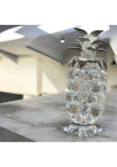 Dekoratif Kristal Cam Tekli Ananas Orta Boy Şeffaf Gümüş