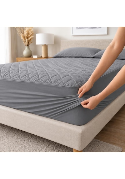 Formeya Yatak Koruyucu Alez Kapitone Gri Renk%100 Pamuk Fitted Alez Çarşaf 90 X 190 Diğer