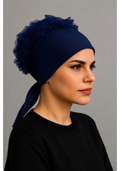 Aldaıyr Fırfır Bone Tesettür Bone Lacivert