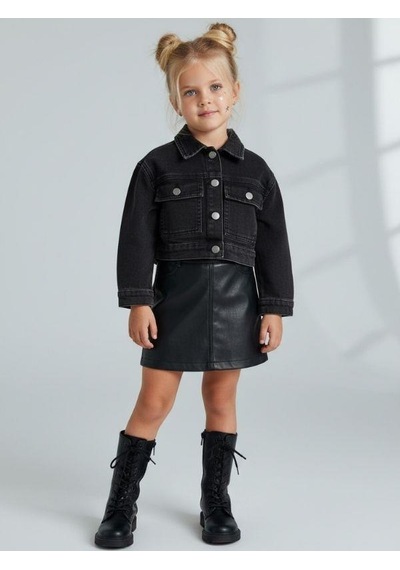 Zekids Kız Çocuk Cepli Crop Kot Ceket-16683 Siyah