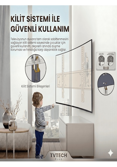 Tv Duvar Askı Aparatı I 85"-80"-75"-70"-65"-60"-55"-50"-45"-40" I Evrensel Uyum I Deprem ve Çocuk Kilitli I Mini Terazi I Kavisli/Curved I Yerli Üretim I Max Vesa 700x500