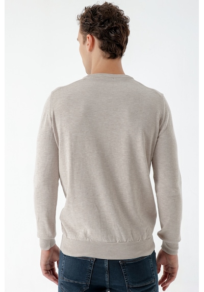 Morven Erkek Bej Basic Bisiklet Yaka Dynamic Fit Rahat Kesim Triko Bej
