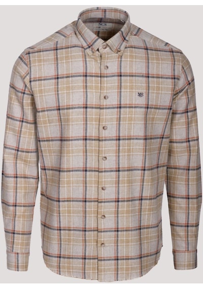 Erkek Gömlek Camel Uzun Kol Ekose Kareli Flanel Yün Tuşeli Slim Fit Düğmeli Yaka Shirt Ncs Jeans 7269-camel Camel