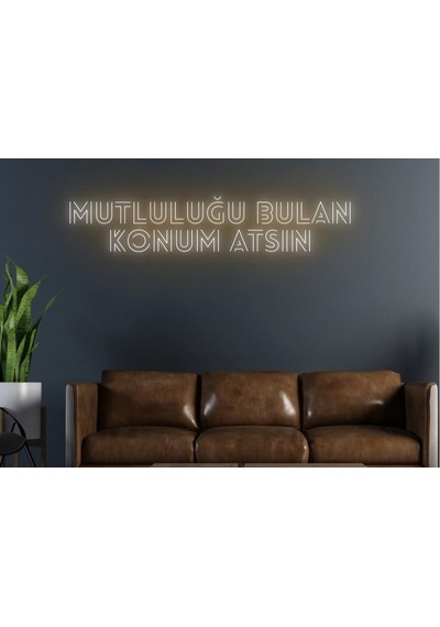 Mutluluğu Bulan Konum Atsın Yazılı Neon Tabela Turuncu