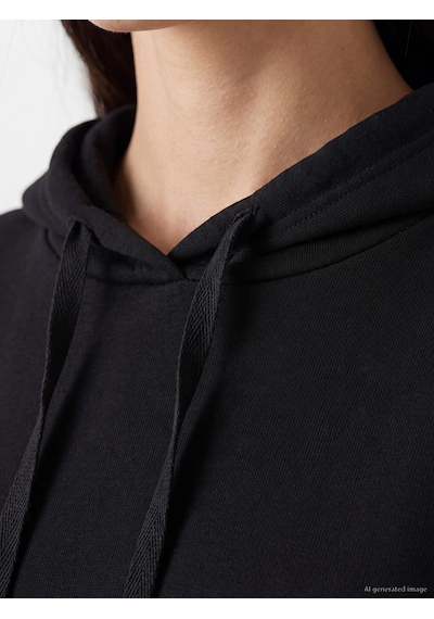 LC Waikiki Lc Waıkıkı Siyah Dantel Detaylı Soft Touch Oversize Kadın Hoodie