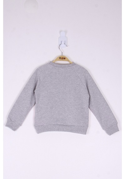 Toontoy Kız Çocuk Taç Baskılı Sweatshirt Gri Melanj