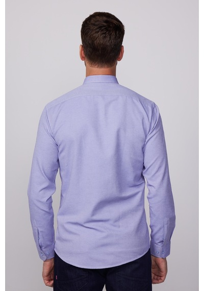 Tudors Modern Slim Fit Pamuklu Kolay Ütü Armürlü Mavi Erkek Gömlek-28378-mavi Mavi