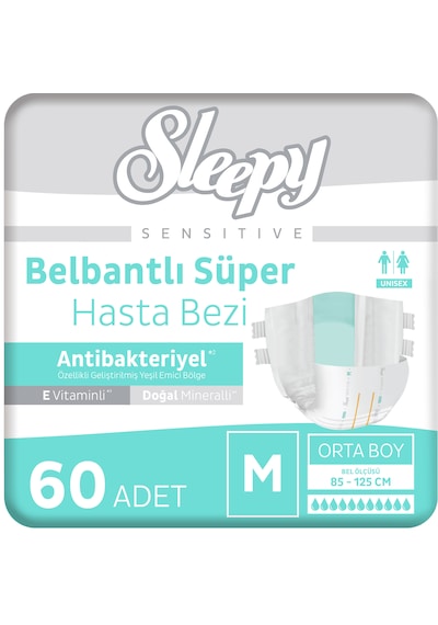 Sleepy Sensitive Antibakteriyel Süper Yetişkin Hasta Bezi Medium 30x2 60 Adet M