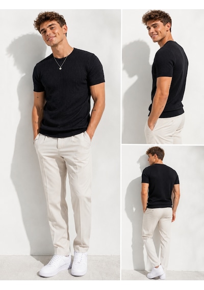 Ribana Erkek Kısa Kollu Bisiklet Yaka Esnek T-shirt 26022 Siyah