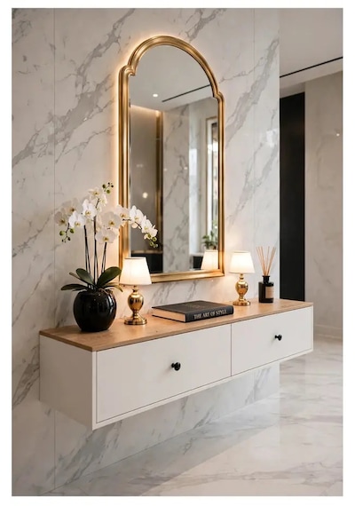 Modern Mdf Beyaz 2 Kapaklı Makyaj Masası - Dresuar Beyaz Safir Meşe