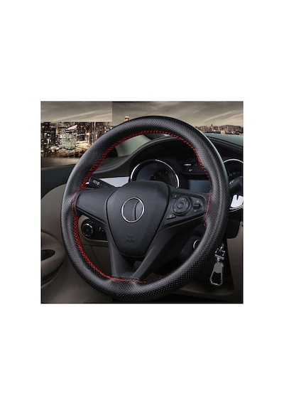 Renault R 12 Deri Direksiyon Kılıfı Noktalı Kırmızı Dikişli Siyah