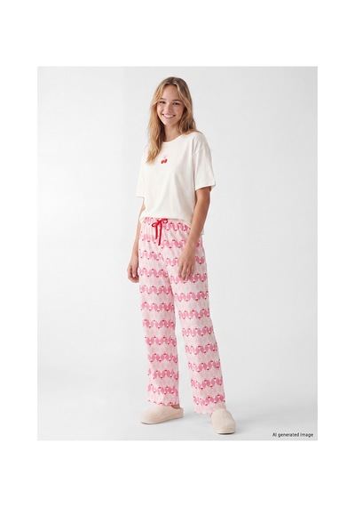 Lcw Young Pembe Baskılı Kadın Kaprili Pijama Takımı