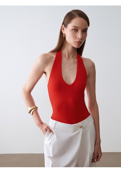 Dilvin 21231 Halter Yaka Bodysuit-kırmızı