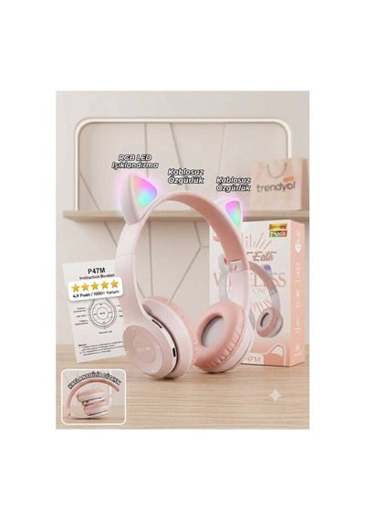 Kedi Kulaklı Ve Rgb Led Işıklı P47m Kablosuz Bluetooth